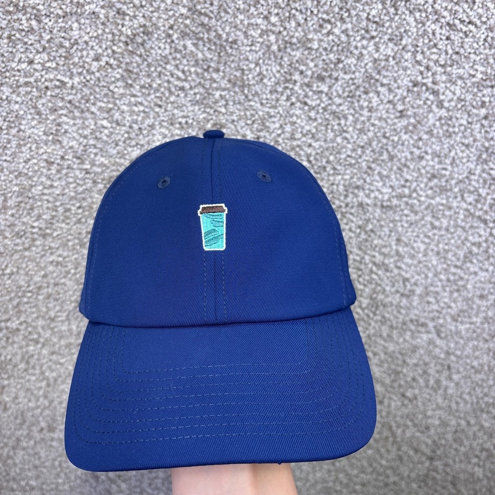 Caribou Coffee Hat Cap Strap Back Mens One Size Blue Twill Embroidered Logo